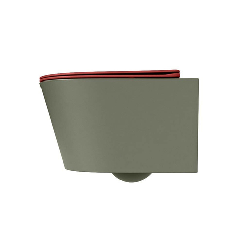 Mondiaz LAVIE hangtoilet – spoelrandloos – 36 x 53 cm – met softclose zitting – Army (groen), zitting Fire (rood) SW1208613