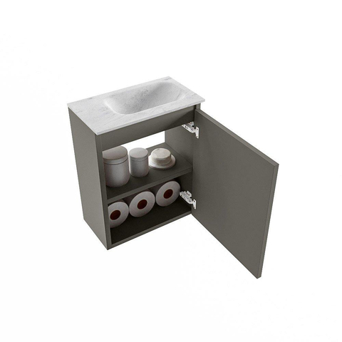 MONDIAZ TURE-DLUX Meuble de toilettes 40 cm Smoke. Lavabo EDEN Opalo position à droite. Avec 1 trou de robinet. SW1104575
