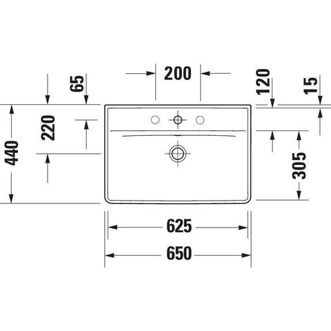 Duravit D-neo Wastafel - met waskom midden - met kraangat - met overloop - 65x44cm - met wondergliss - wit SW640532