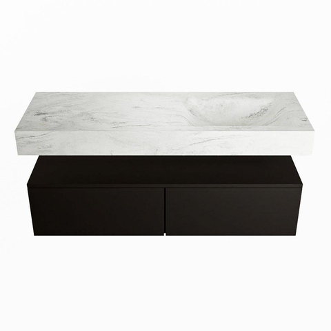 Mondiaz ALAN-DLUX Ensemble de meuble - 130cm - meuble Urban mat - 2 tiroirs - Lavabo Cloud Opalo suspendu - vasque Droite - 1 trou de robinet SW806483