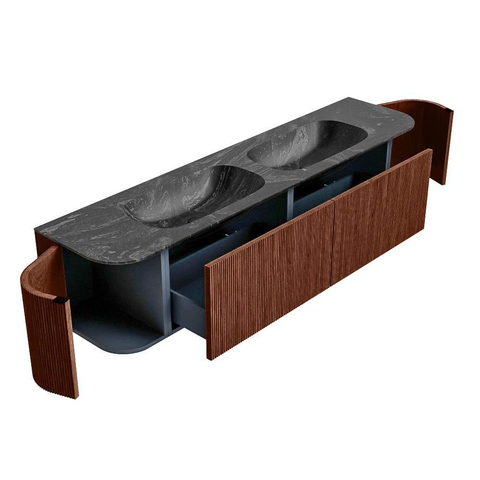 Mondiaz KURVE-DLUX Ensemble de meubles de salle de bains - 190x46x40cm - 2 tiroirs - 2 portes - lavabo solid surface - double - sans trou de robinet - Ruby SW1416018