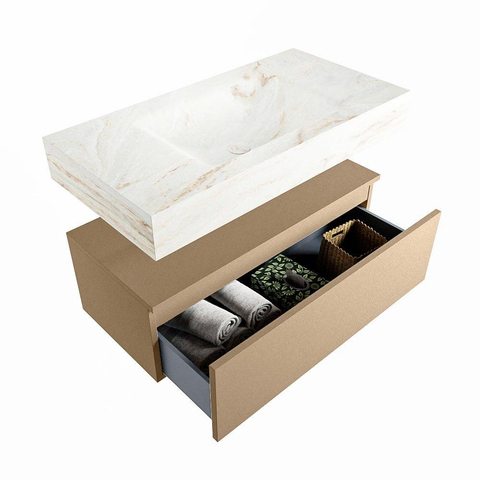 MONDIAZ ALAN - DLUX Badkamermeubelset - 90cm - onderkast - Oro - 1 lade - vrijhangende wastafel - wasbak midden - 1 kraangat - Frappe SW805218