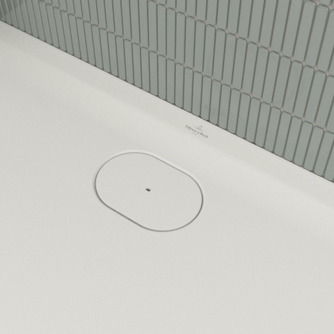 Villeroy & Boch Ecora douchebak - 100x80x3.5cm - afvoer lange zijde - stone white (wit) SW1558907