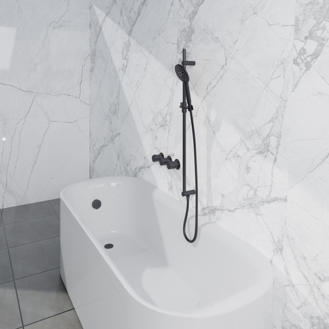 Fortifura Nebbio Badcombinatie-set - thermostaatkraan - glijstang met geïntegreerde wandaansluitbocht - metalen doucheslang - ronde handdouche - badvulcombinatie - geborsteld gunmetal PVD SW1238049