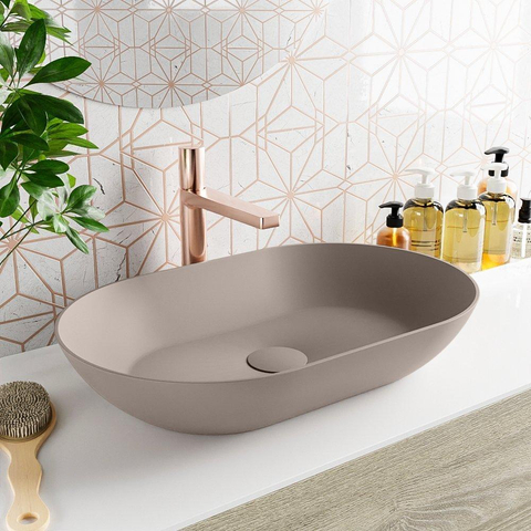 Mondiaz Onni Waskom - 55x35x10cm - ovaal - opbouw - Solid Surface Smoke SW643546