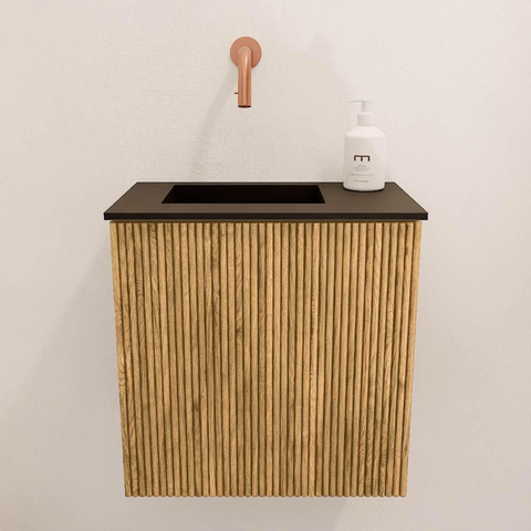 Mondiaz JOYA 40cm meuble de salle de bains - couleur Oak - Vasque FAYE position Gauche Sans trou de robinet couleur Urban SW1421157
