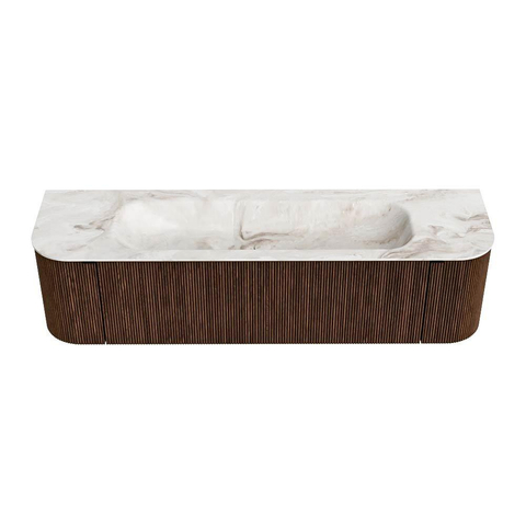 MONDIAZ KURVE-DLUX Meuble de salle de bains 170 cm avec module 25 Len R couleur Walnut avec 1 tiroir et 2 portes. Lavabo BIG LARGE central 1 trou de robinet couleur Frappe. SW1137452