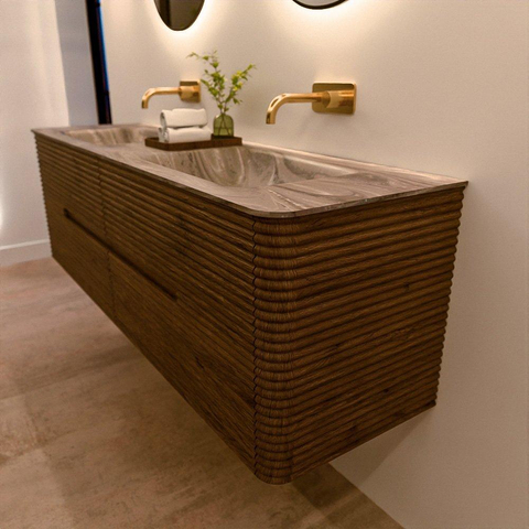 Mondiaz CIRO-DLUX Badkamermeubelset - 160x45x50cm - Solid surface wastafel Sombra - 2 wasbak Dubbel - zonder kraangaten - 4 lades - Dusk SW1533417