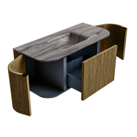 MONDIAZ KURVE-DLUX Meuble de salle de bains 100cm arrondi Gauche + Droite couleur Dusk avec 1 tiroir et 2 portes. Lavabo GRUNNE Central sans trou de robinet Sombra. SW1433823