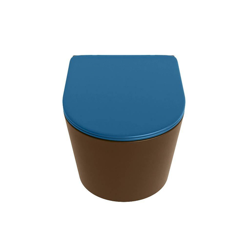 Mondiaz LAVIE hangtoilet – spoelrandloos – 36 x 53 cm – met softclose zitting – Rust (bruin), zitting Jeans (blauw) SW1208641