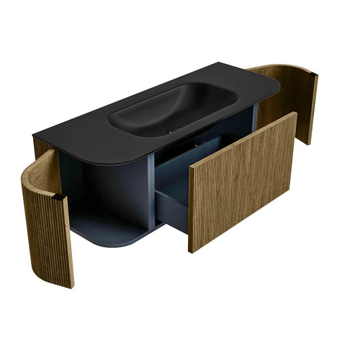 Mondiaz KURVE Badkamermeubelset - 120x46x40cm - 1 lade - 2 deuren - wastafel solid surface - midden - zonder kraangat - Dusk SW1415094
