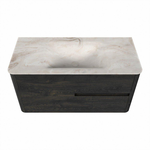 Mondiaz CIRO-DLUX Badkamermeubelset - 100x45x50cm - Solid surface wastafel Frappe - 1 wasbak Midden - 1 kraangat - 2 lades - Shadow SW1531997
