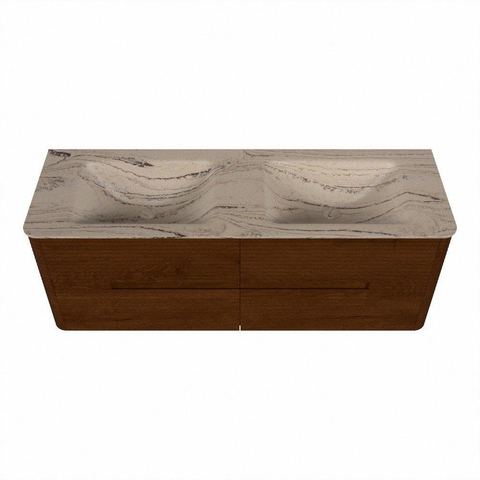 Mondiaz CIRO-DLUX Ensemble de meubles de salle de bains - 140x45x50cm - Vasque solid surface Arena - 2 bassins Double - 2 trous de robinet - 4 tiroirs - Ruby SW1531716