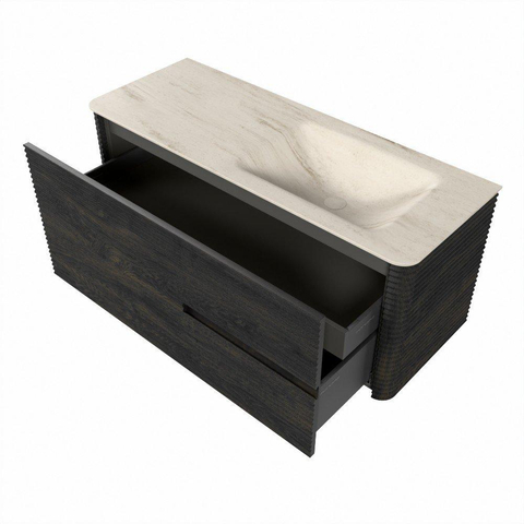 Mondiaz CIRO-DLUX Badkamermeubelset - 120x45x50cm - Solid surface wastafel Meli - 1 wasbak Rechts - 1 kraangat - 2 lades - Shadow SW1532508