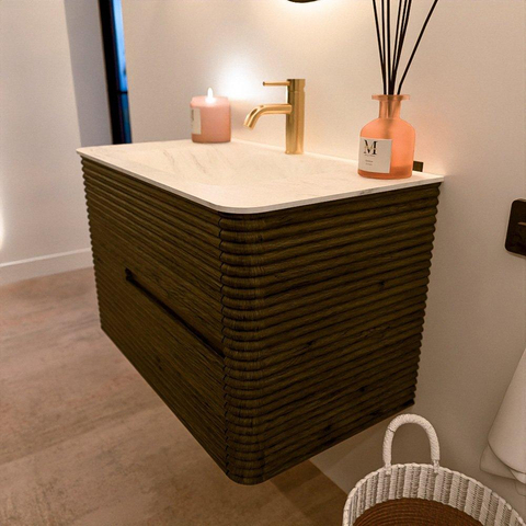 Mondiaz CIRO-DLUX Badkamermeubelset - 80x45x50cm - Solid surface wastafel Opalo - 1 wasbak Midden - 1 kraangat - 2 lades - Shadow SW1532389