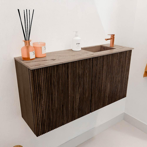 Mondiaz JOYA-DLUX 80cm meuble de salle de bains - couleur Walnut - Vasque FAYE position Droite 1 trou de robinet couleur Arena. SW1424334