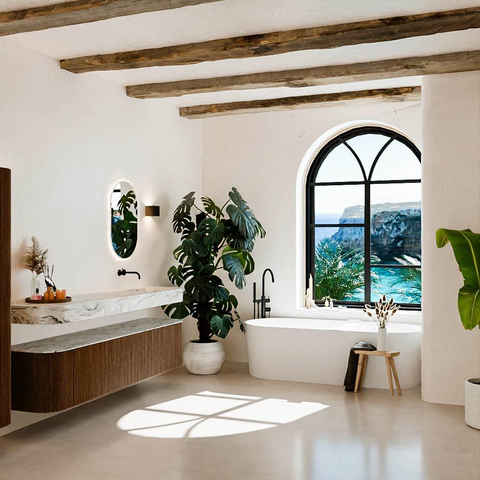 MONDIAZ THOR-DLUX 200cm badmeubel ronding links + rechts kleur Walnut met 2 lades en 2 deuren. Vrijhangende wastafel CLOUD Rechts zonder kraangat kleur Glace. SW1466979
