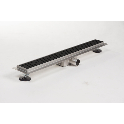 Saniclass Caniveau de douche 180x7x6.7cm avec grille noir peu profond avec évacuation latérale inox SW279056