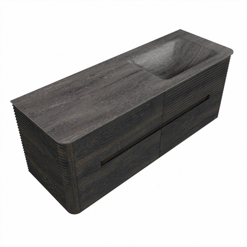 Mondiaz CIRO-DLUX Ensemble de meubles de salle de bains - 130x45x50cm - Plan vasque solid surface Oza - 1 lavabo à droite - 1 trou de robinet - 4 tiroirs - Shadow SW1532634