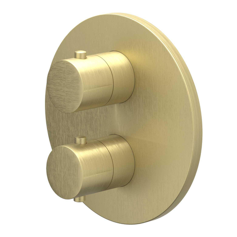IVY Bond Partie apparente - pour mitigeur thermostatique encastré - 1 robinet-vanne séparé - rosace ronde - Or mat brossé PVD SW1032315