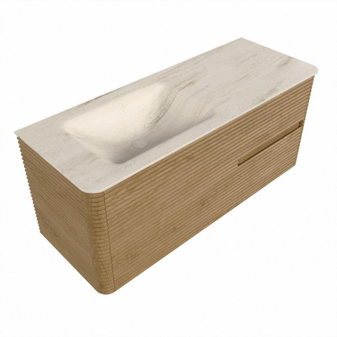 Mondiaz CIRO-DLUX Ensemble de meubles de salle de bains - 120x45x50cm - vasque en solid surface Meli - 1 lavabo à gauche - sans trous de robinet - 2 tiroirs - Chêne SW1531402