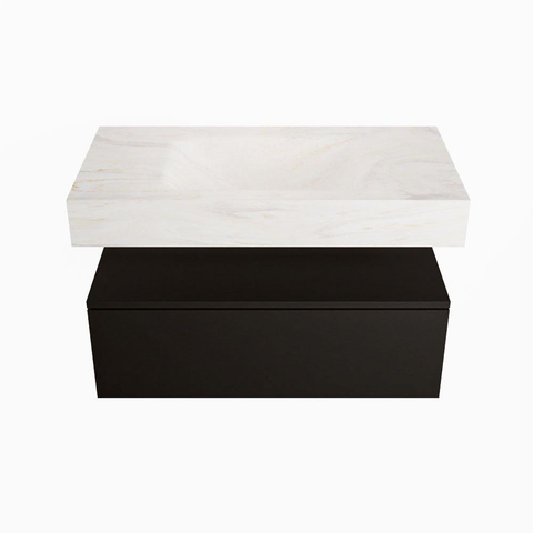 Mondiaz ALAN-DLUX Ensemble de meuble - 90cm - meuble Urban mat - 1 tiroir - Lavabo Cloud Ostra suspendu - vasque Centre - 0 trous de robinet SW807474