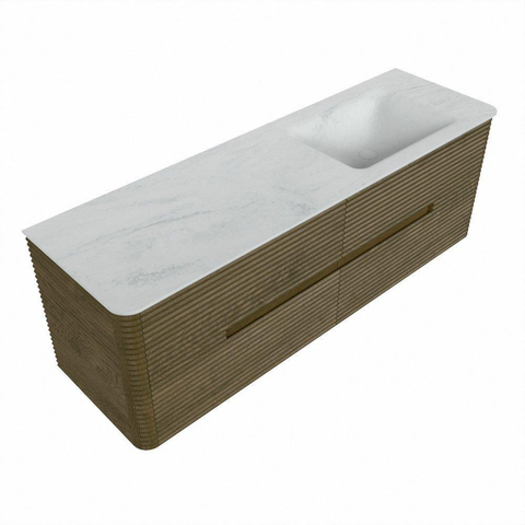 Mondiaz CIRO-DLUX Meuble de salle de bains - 150x45x50cm - Plan-vasque en solid surface Opalo - 1 lavabo à droite - 1 trou de robinet - 4 tiroirs - Dusk SW1532959