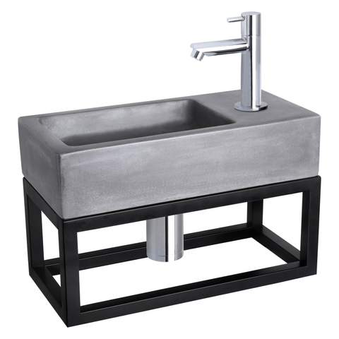 Differnz Ravo fonteinset – 38.5x18.5x25 cm – beton donker grijs – rechte chromen kraan – met zwart frame SW373242