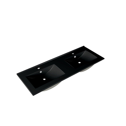 Saniclass Chaci Meuble de salle de bain - 120x45x55cm - lavabo en céramique noir mat - 2 vasques - 2 trous de robinet - 2 tiroirs - noir mat SW809406