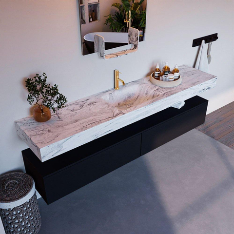 Mondiaz ALAN-DLUX Ensemble de meuble - 200cm - meuble Urban mat - 2 tiroirs - Lavabo Cloud Glace suspendu - vasque Centre - 1 trou de robinet SW805740