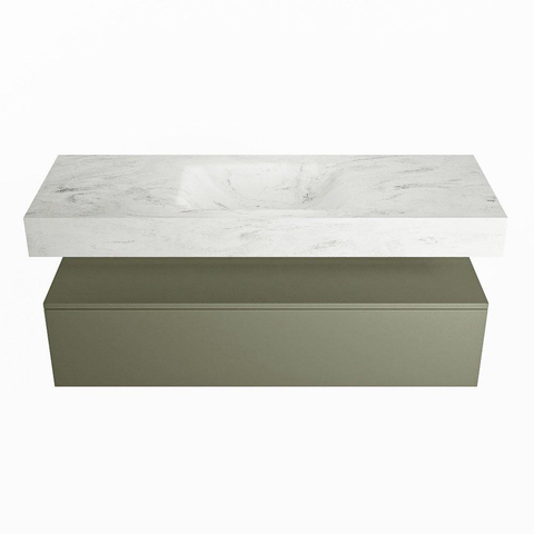Mondiaz ALAN-DLUX Ensemble de meuble - 130cm - meuble Army mat - 1 tiroir - Lavabo Cloud Opalo suspendu - vasque Centre - 1 trou de robinet SW806876