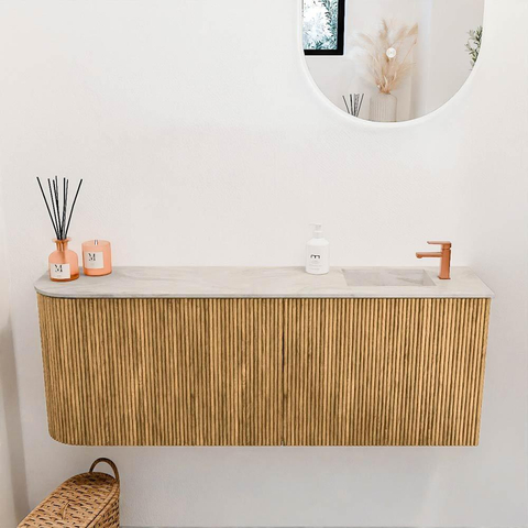 Mondiaz JOYA-DLUX 111.6cm toiletmeubel - ronding links kleur Oak - Wastafel FAYE positie Rechts 1 kraangat kleur Ostra. SW1422221