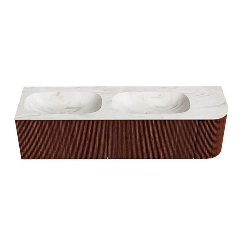 Mondiaz KURVE-DLUX Badkamermeubelset - 165x46x40cm - 2 lade - 1 deur - wastafel solid surface - dubbel / links - zonder kraangat - Ruby SW1415940