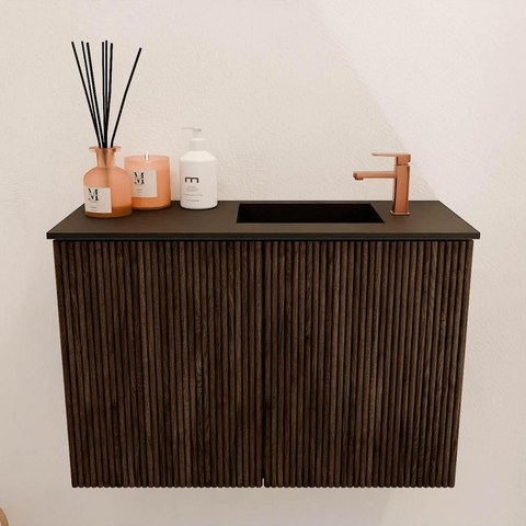 Mondiaz JOYA 60cm meuble de salle de bains - couleur Walnut - Vasque FAYE position Droite 1 trou de robinet couleur Urban. SW1421309