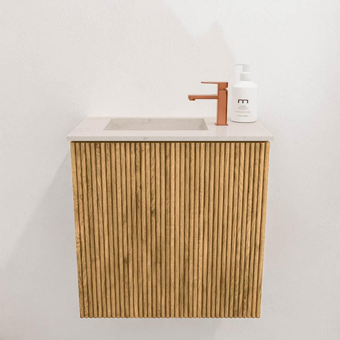 Mondiaz JOYA-DLUX 40cm toiletmeubel - kleur Oak - Wastafel FAYE positie Links 1 kraangat kleur Meli. SW1423923