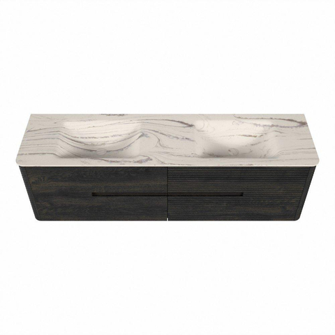 Mondiaz CIRO-DLUX Badkamermeubelset - 170x45x50cm - Solid surface wastafel Nata - 2 wasbak Dubbel - 2 kraangaten - 4 lades - Shadow SW1532647
