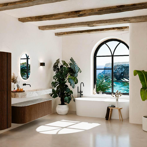 MONDIAZ THOR-DLUX 150cm badmeubel ronding links + rechts kleur Walnut met 1 lade en 2 deuren. Vrijhangende wastafel CLOUD Midden zonder kraangat kleur Glace. SW1464657