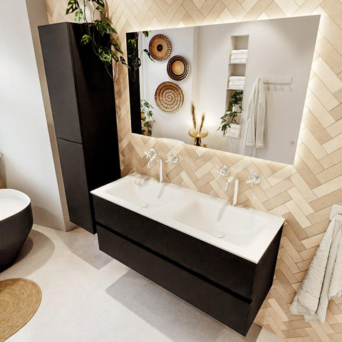 MONDIAZ VICA 120cm meuble de salle de bains sous-ensemble Urban 2 tiroirs. Lavabo CLOUD double 2 trous de robinet, couleur Talc. SW1381911