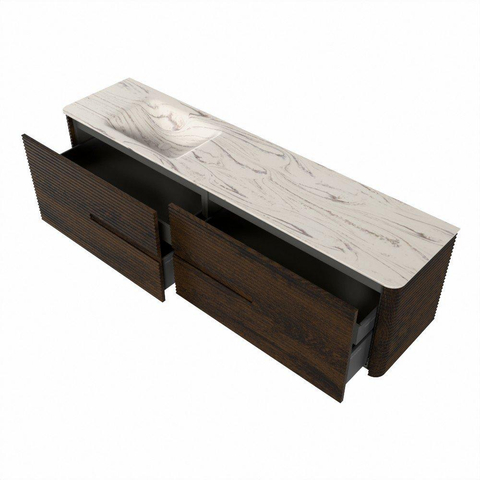 Mondiaz CIRO-DLUX Ensemble de meubles de salle de bains - 190x45x50cm - vasque en solid surface Nata - 1 bassin à gauche - sans trous de robinet - 4 tiroirs - Noyer SW1530590