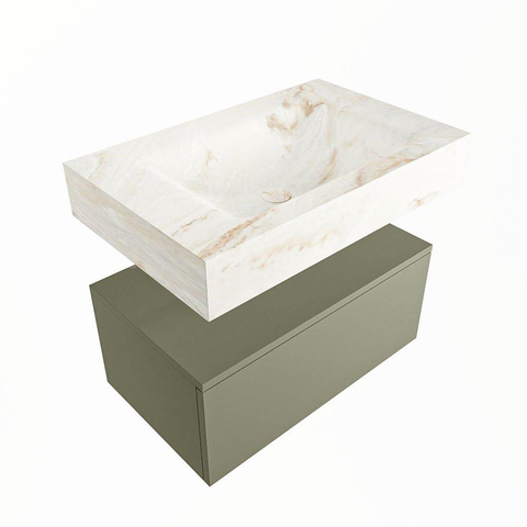 Mondiaz ALAN-DLUX Ensemble de meuble - 70cm - meuble Army mat - 1 tiroir - Lavabo Cloud Frappe suspendu - vasque Centre - 1 trou de robinet SW805404