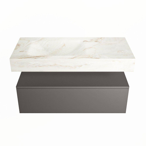 Mondiaz ALAN-DLUX Ensemble de meuble - 100cm - meuble Dark grey mat - 1 tiroir - Lavabo Cloud Frappe suspendu - vasque Gauche - 1 trou de robinet SW805004