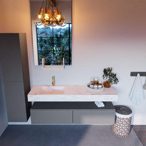 Mondiaz ALAN-DLUX Ensemble de meuble - 150cm - meuble Plata mat - 2 tiroirs - Lavabo Cloud Ostra suspendu - vasque gauche - 1 trou de robinet SW807982