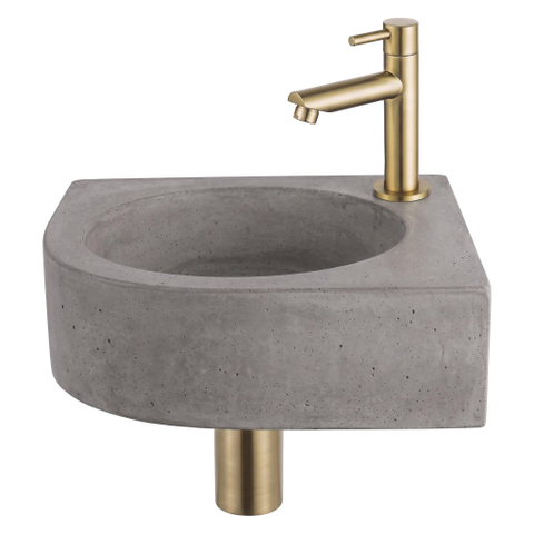 Fortifura Fuente pack lave-mains d'angle – 31,5 x 31,5 x 10 cm – béton gris – robinet doré mat SW1111544