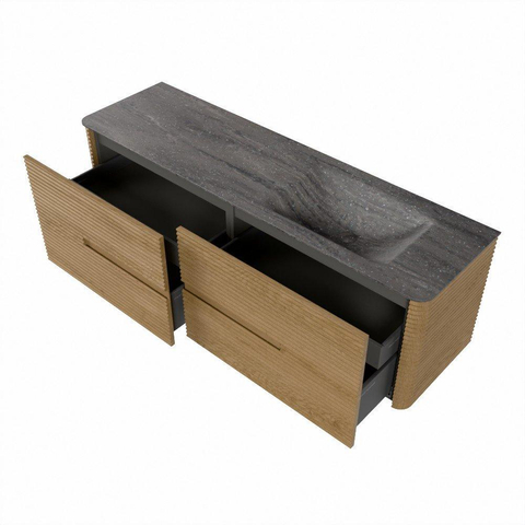 Mondiaz CIRO-DLUX Badkamermeubelset - 160x45x50cm - Solid surface wastafel Oza - 1 wasbak Rechts - 1 kraangat - 4 lades - Oak SW1531140