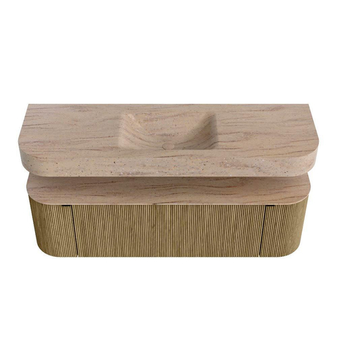 MONDIAZ THOR-DLUX 150cm meuble de salle de bains arrondi gauche + droite couleur Dusk avec 1 tiroir et 2 portes. Vasque suspendue CLOUD Milieu 1 trou de robinet couleur Saba. SW1464856