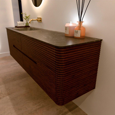 Mondiaz CIRO-DLUX Meuble de salle de bains - 170x45x50cm - vasque solid surface Lava - 1 lavabo à gauche - sans trous de robinet - 4 tiroirs - Ruby SW1531612