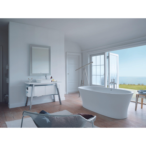 Duravit Cape cod Kunststof bad acryl ovaal - vrijstaand - met aangevormd paneel - 185x85x62cm - met af en overloopgarnituur - mat wit 0300894