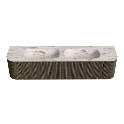 MONDIAZ KURVE-DLUX 190cm badmeubel ronding Links + Rechts kleur Shadow met 2 lades en 2 deuren. Wastafel STOR SMALL Dubbel zonder kraangat Nata. SW1432343