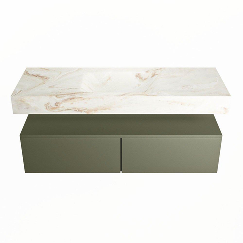 Mondiaz ALAN-DLUX Ensemble de meuble - 130cm - meuble Army mat - 2 tiroirs - Lavabo Cloud Frappe suspendu - vasque Centre - 1 trou de robinet SW804731