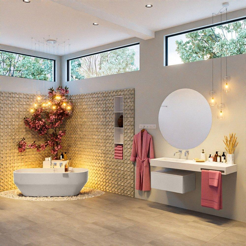 MONDIAZ STONE baignoire autoportante - 170x75cm - lin mat / talc (beige / blanc) SW491522